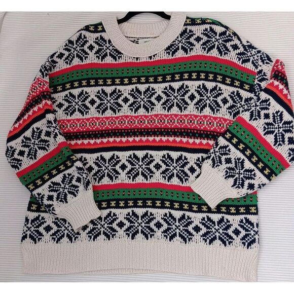 Aerie Womens Size Large Multicolor Sweater Nordic Snowflakes Christmas Pullover - Picture 1 of 11